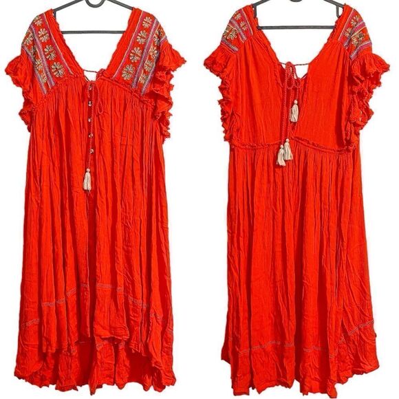 Free People Bali Will Wait For You Midi Dress Red S - Picture 4 of 8